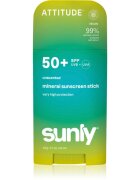 Attitude Sunly Mineral Sunscreen Stick SPF 50+ минерален защитен крем за лице и тяло в стик без парфюм 60 гр.