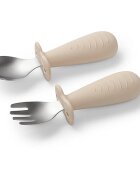 BabyOno Be Active Stainless Steel Spoon and Fork прибор за деца Beige 12m+ 2 бр.