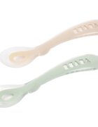 Beaba Silicone Spoon Set лъжичка Clay / Misty green 8m+ 2 бр.