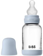 BIBS Baby Glass Bottle Silicone шише против колики със силиконова приставка за пиене Baby Blue 1 бр.