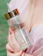 Crystallove Clear Quartz Straw Water Bottle стъклена бутилка за вода със сламка Hologram 400 мл.