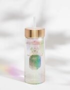 Crystallove Clear Quartz Straw Water Bottle стъклена бутилка за вода със сламка Hologram - Amethyst 400 мл.