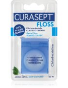 Curasept Dental Floss Waxed Classic восъчен конец за зъби с вкус на мента с антибактериална добавка 50 м