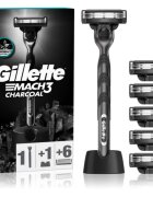 Gillette Mach3 Charcoal самобръсначка с поставка + резервни ножчета 6 бр.