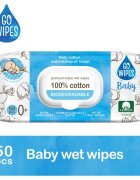 GoWipes Baby 100% Cotton Biodegradable нежни мокри кърпички за бебета за чувствителна кожа 0+ 50 бр.