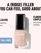 LONDONTOWN Kur Tinted Fortifying Ridge Filler изглаждаща основа-лак за нокти за сухи и крехки нокти цвят Apricot Beige 12 мл.