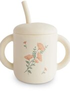 Mushie Silicone Training Cup Pink Flowers чаша със сламка 1 бр.