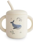 Mushie Silicone Training Cup Whales чаша със сламка 1 бр.