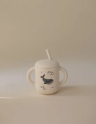 Mushie Silicone Training Cup Whales чаша със сламка 1 бр.