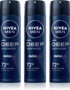 Nivea MEN Deep Black Carbon Darkwood антиперспирант-спрей изгодна опаковка за мъже 3 x 150 ml