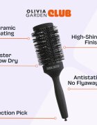 Olivia Garden Club The Glow Blowout Ceramic Round Brush Black кръгла четка за коса 1 бр.