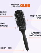 Olivia Garden Club The Glow Blowout Ceramic Round Brush Black кръгла четка за коса M 1 бр.