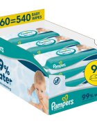 Pampers 99% Water Baby Wipes мокри почистващи кърпички за деца 9x60 бр.