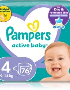 Pampers Active Baby Size 4 еднократни пелени 9-14 kg 76 бр.