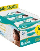 Pampers Aqua Soft Touch мокри почистващи кърпички за деца 6x60 бр.