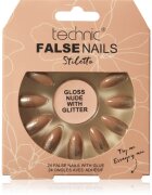 Technic Cosmetics False Nails Stiletto Изкуствени нокти Gloss Nude with Glitter 24 бр.