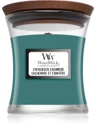 Woodwick Evergreen Cashmere ароматна свещ с дървен фитил 85 гр.