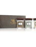 Woodwick Fireside + White Teak + Sand & Driftwood подаръчен комплект 3x85 гр.