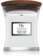 Woodwick Lavender & Cedar ароматна свещ с дървен фитил 85 гр.