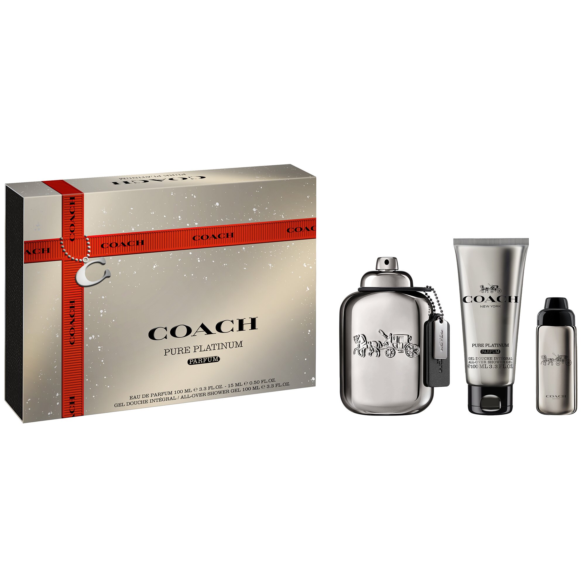 Coach КОМПЛЕКТ Man Pure Platinum Parfum + Travel Spray + Shower Gel