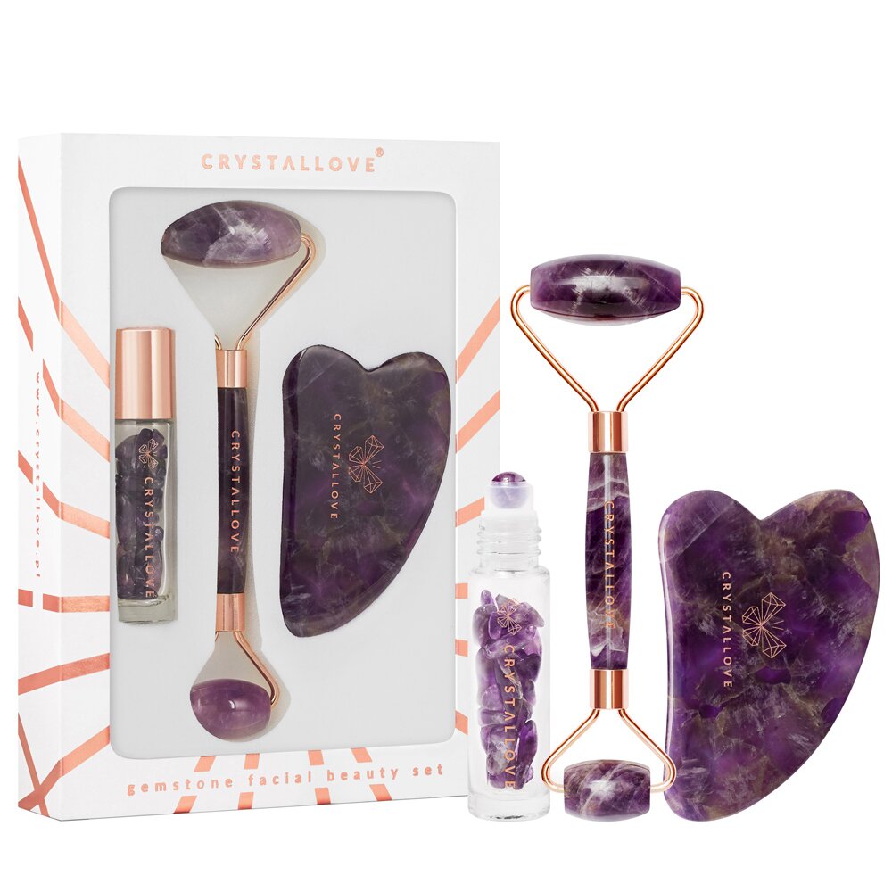 Crystallove КОМПЛЕКТ Amethyst Roller And Gua Sha Set