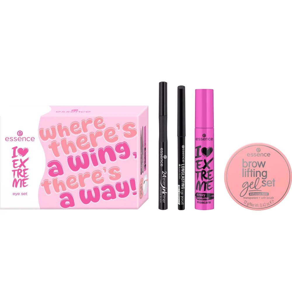 Essence КОМПЛЕКТ - Mascara + Eye pencil + Eyeliner + Brow lifting gel
