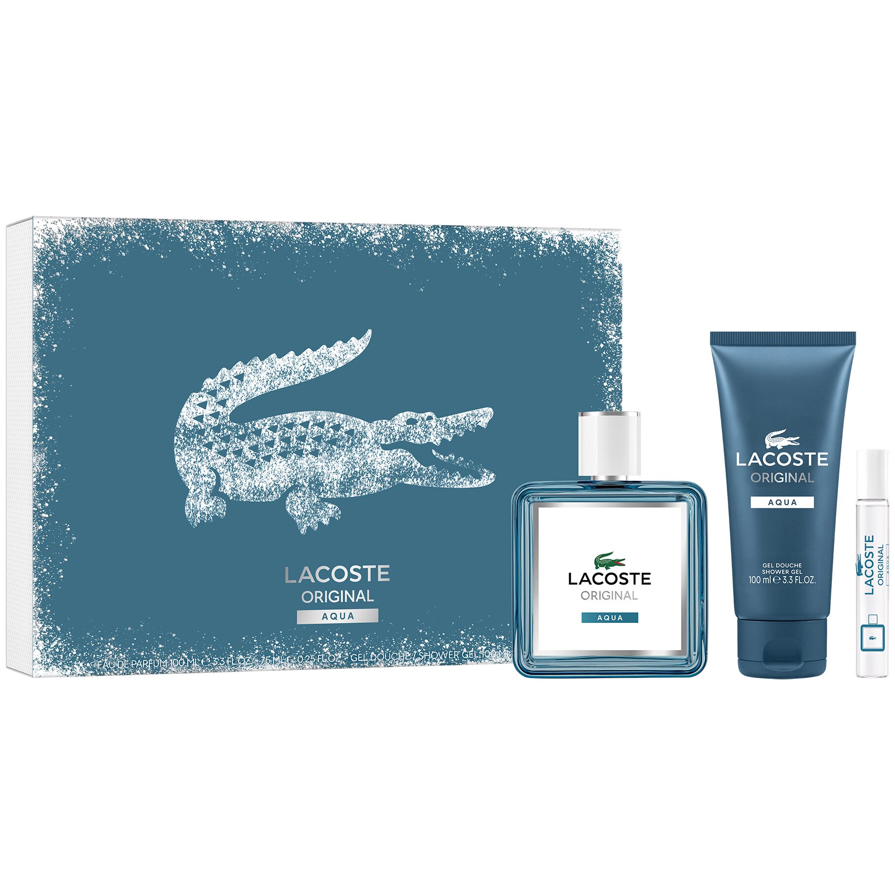 Lacoste КОМПЛЕКТ Original Aqua Eau De Parfum + Travel Spray Edp + Shower Gel