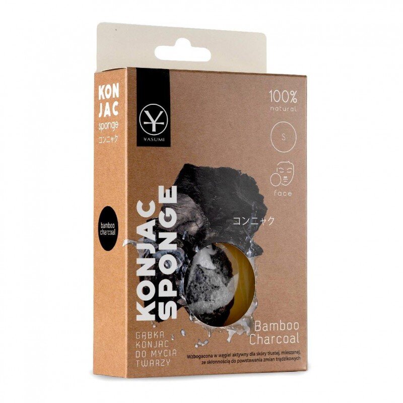 Yasumi Konjac Sponge For Face Wash Charcoal With Activated Carbon For Oily And Combination Skin