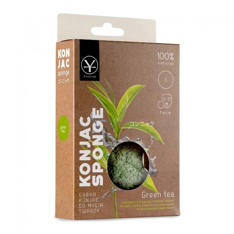 Yasumi Konjac Sponge For Face Wash Green Tea With Green Tea For Oily Sensitive Skin