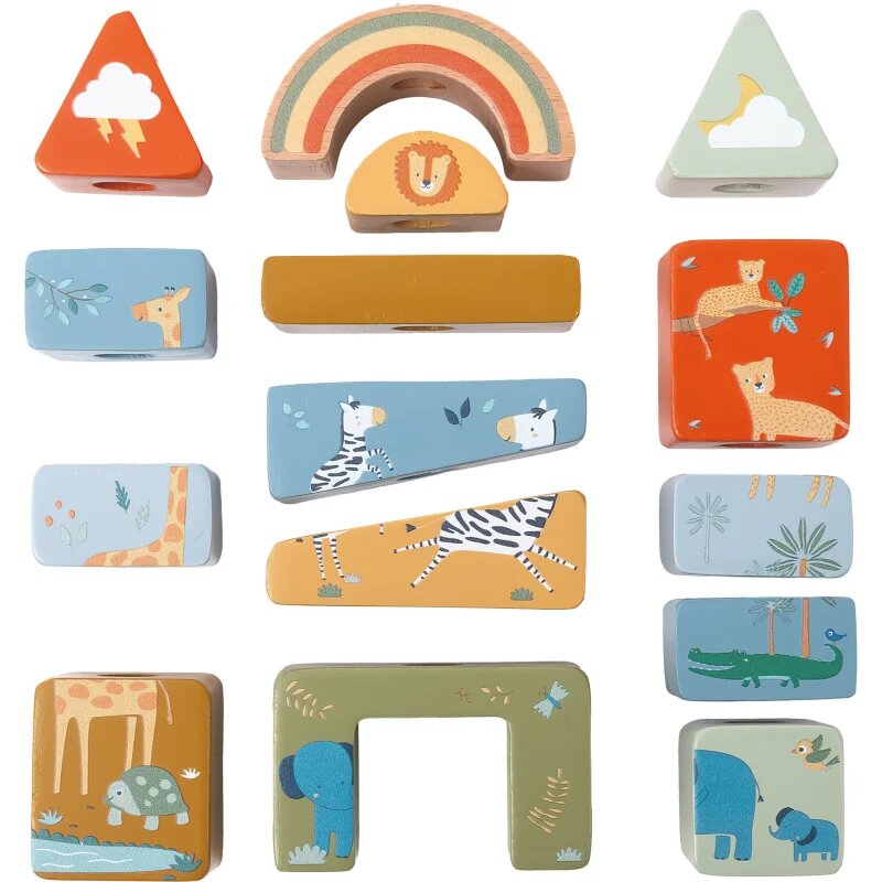 2Kids Toys Shape-Fitting Blocks Safari кубчета от дърво 12m+ 16 бр.