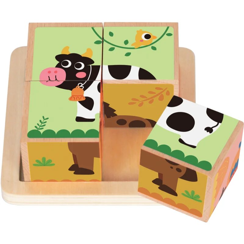 2Kids Toys Wooden Blocks Farm 2 кубчета от дърво 18m+ 4 бр.