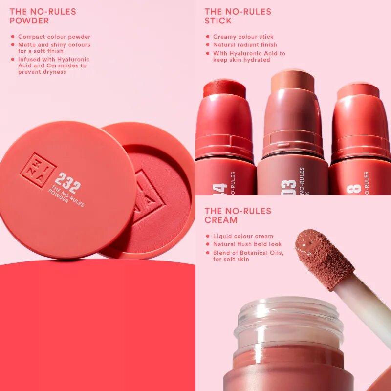 3ina The No-Rules Powder мултифункционален грим за очи устни и лице цвят 371 - Electric pink matte 8 гр.