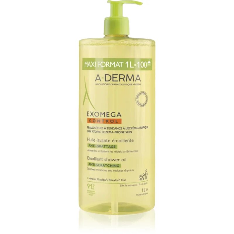 A-Derma Exomega Control Emollient Shower Oil омекотяващо душ олио за суха към атопична кожа 1000 мл.