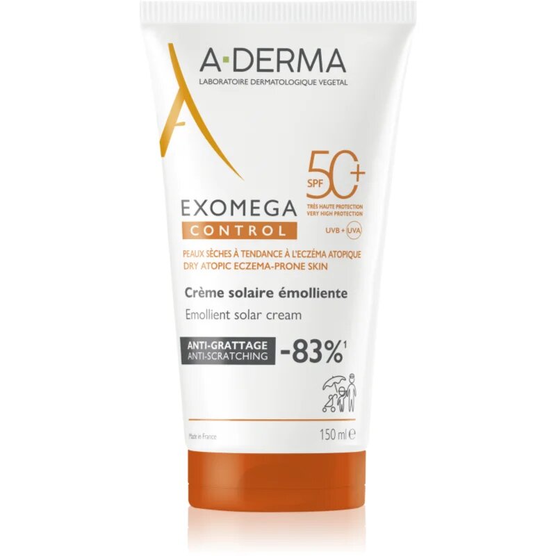 A-Derma Exomega Control Emollient Solar Cream защитен крем за лице и тяло SPF 50+ 150 мл.