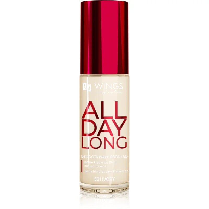 AA Wings of Color All Day Long Long Lasting Foundation дълготраен фон дьо тен цвят 501 Ivory 30 мл.