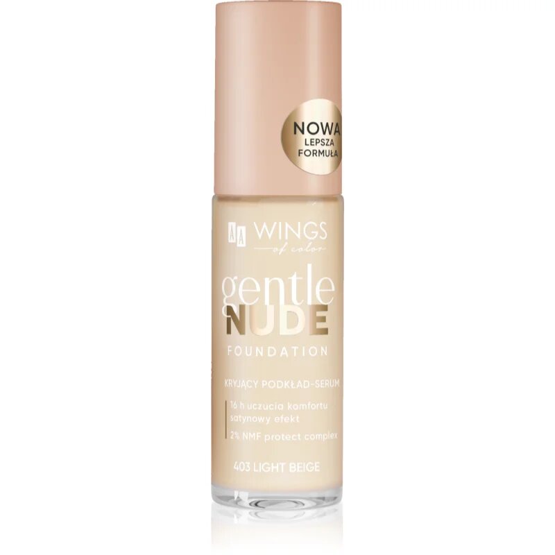 AA Wings of Color Gentle Nude Foundation течен фон дьо тен с хидратиращ ефект цвят 403 Light Beige 30 мл.