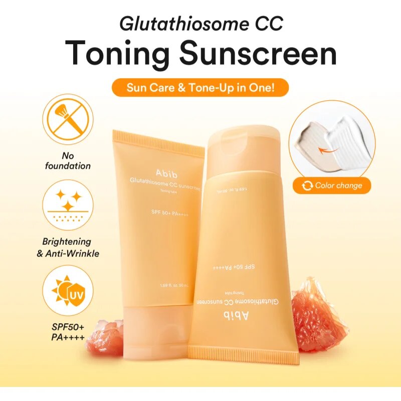 Abib Glutathiosome CC Sunscreen Toning Tube защитна тонирана течност за лице с озаряващ ефект SPF 50+ 50 мл.