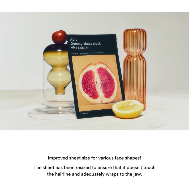 Abib Gummy Sheet Mask Vita Sticker озаряваща платнена маска с успокояващ ефект 27 мл.