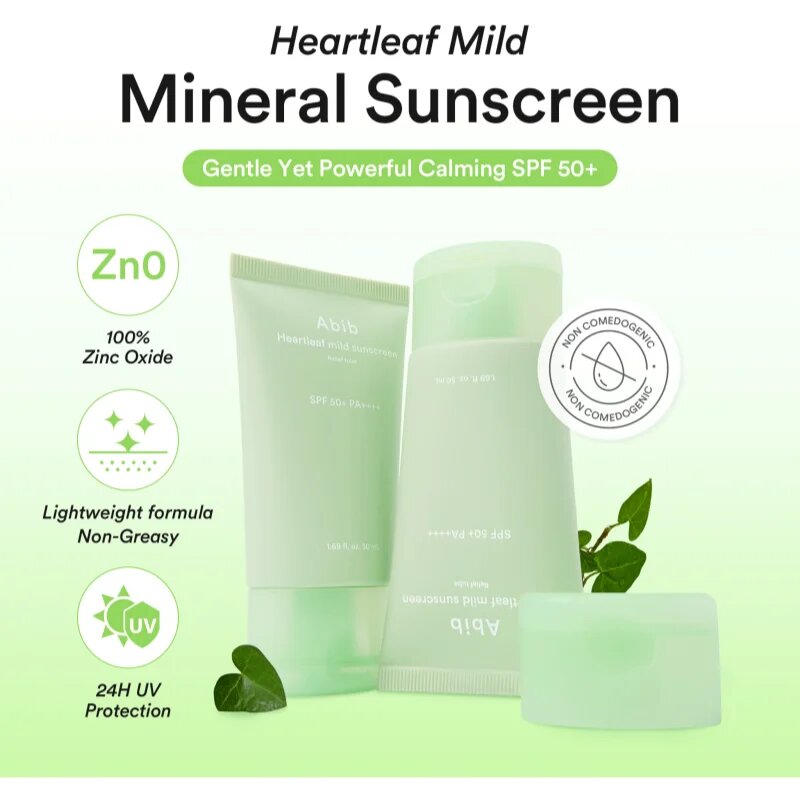 Abib Heartleaf Mild Sunscreen Relief Tube слънцезащитен крем за лице с успокояващ ефект SPF 50+ 50 мл.