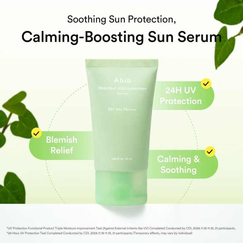 Abib Heartleaf Mild Sunscreen Relief Tube слънцезащитен крем за лице с успокояващ ефект SPF 50+ 50 мл.
