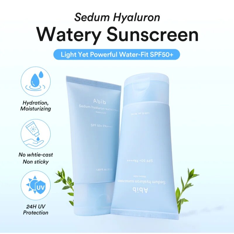 Abib Sedum Hyaluron Watery Tube Sunscreen слънцезащитен крем за лице с успокояващ ефект SPF 50+ 50 мл.