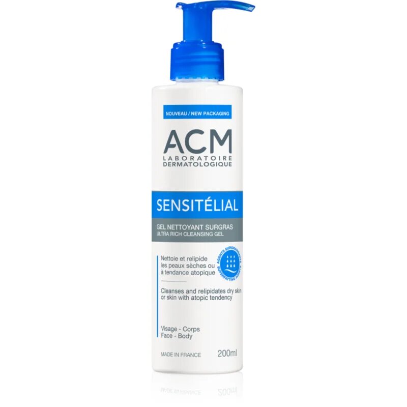 ACM Sensitélial Ultra Rich Cleansing Gel овлажняващ почистващ гел за суха към атопична кожа 200 мл.
