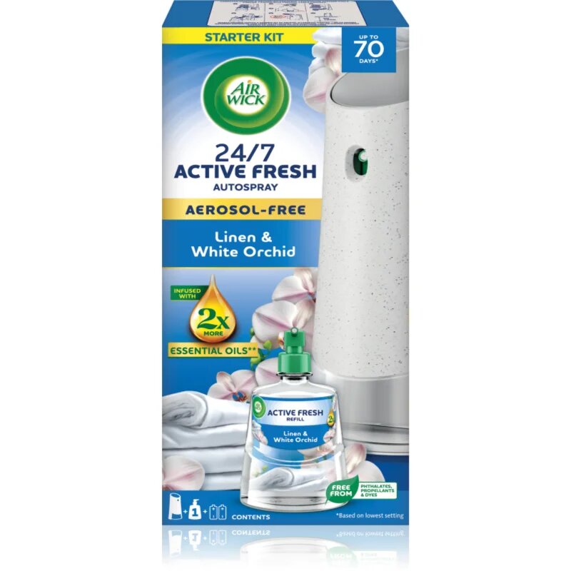 Air Wick Active Fresh Linen & White Orchid автоматичен освежител за въздух с пълнител 228 мл.