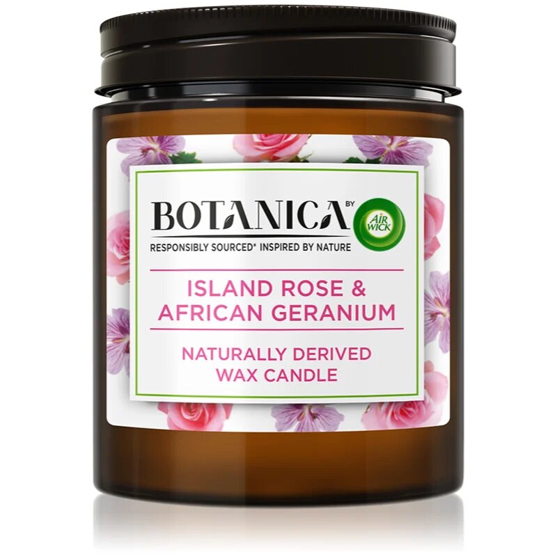 Air Wick Botanica Island Rose & African Geranium ароматна свещ с аромат на рози 205 гр.