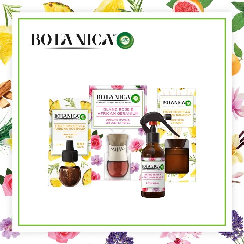 Air Wick Botanica Island Rose & African Geranium ароматна свещ с аромат на рози 205 гр.