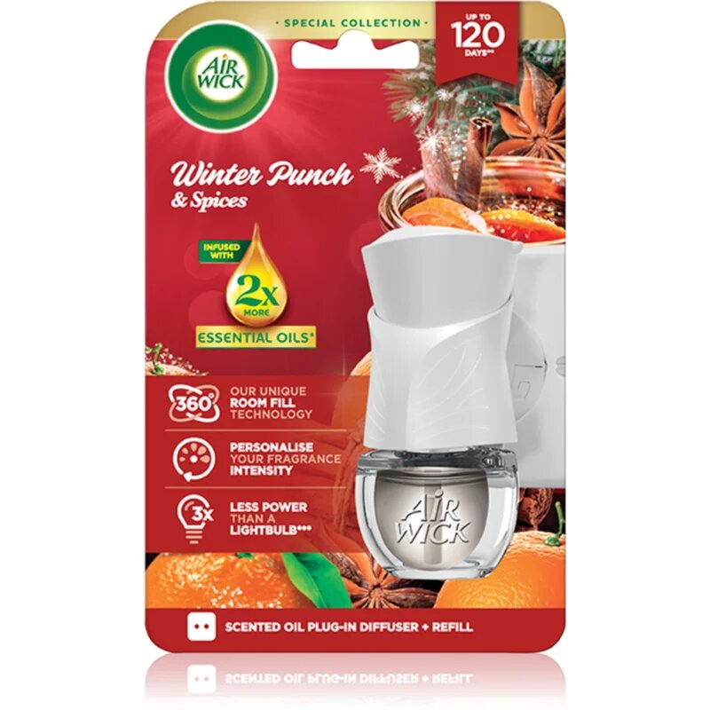 Air Wick Electric Winter Punch Winter Punch & Spices електрически уред за освежаване на въздуха с пълнител 19 мл.