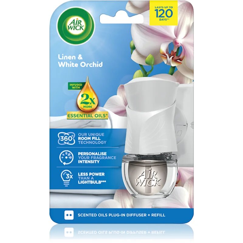 Air Wick Linen & White Orchid електрически уред за освежаване на въздуха с пълнител 19 мл.