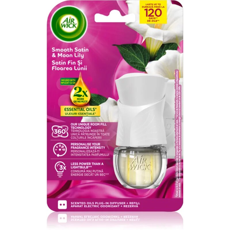 Air Wick Smooth Satin & Moon Lily Electric електрически уред за освежаване на въздуха с пълнител 19 мл.