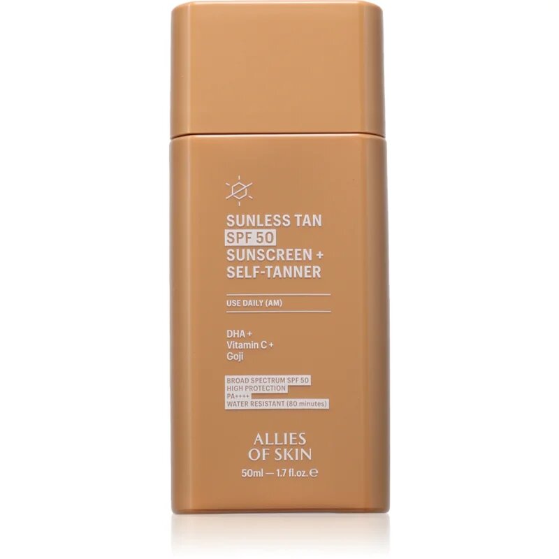 Allies of Skin Sunless Tan SPF 50 Sunscreen + Self-Tanner слънцезащитен крем с автобронзиращ ефект SPF 50 50 мл.