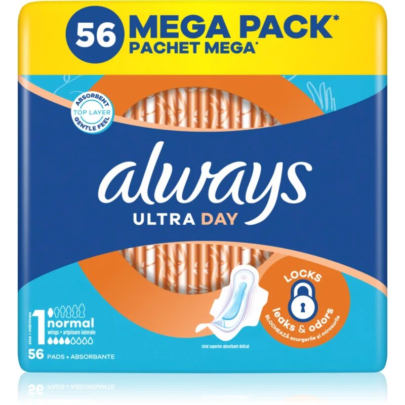 Always Ultra Normal Size 1 санитарни кърпи с крилца 56 бр.
